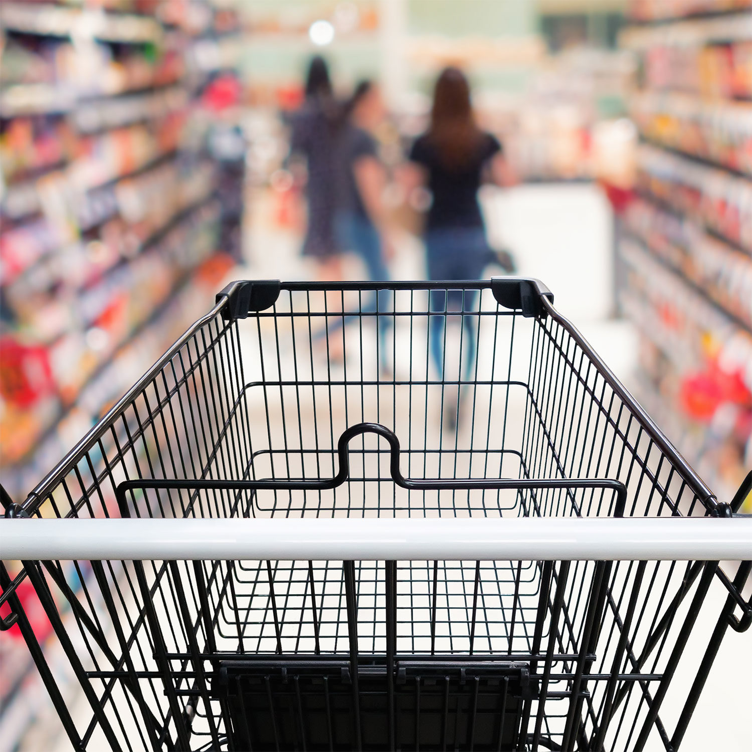 Shopping cart, supermarket, grocery store, retail, customer shopping, aisle, merchandise, inventory management, shopping experience, store aisle, PICS inventory specialists, retail assistance.