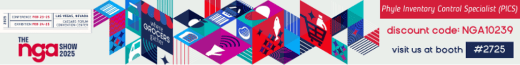 Modern inventory management conference banner showcasing PICS inventory control specialists at the NGA Show 2025.